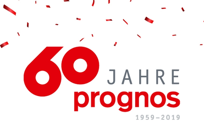 Schriftzug "60 Jahre Prognos" mit Konfetti