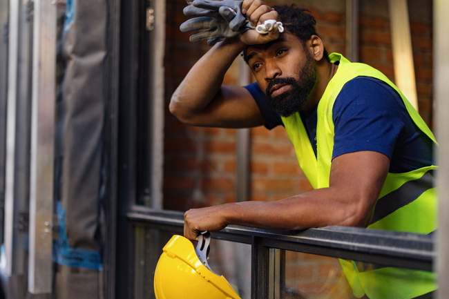 Person arbeitet auf einer Baustelle