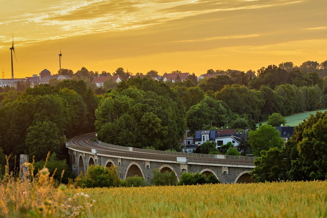 Bild der Region Südwestsachsen/Chemnitz beim Sonnenuntergang.
