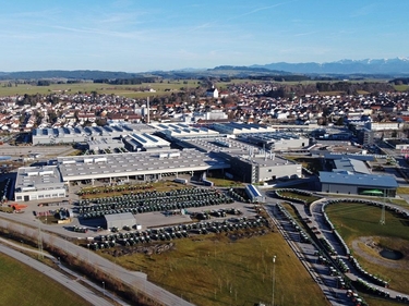 Eine Luftaufnahme eines Gewerbegebiets