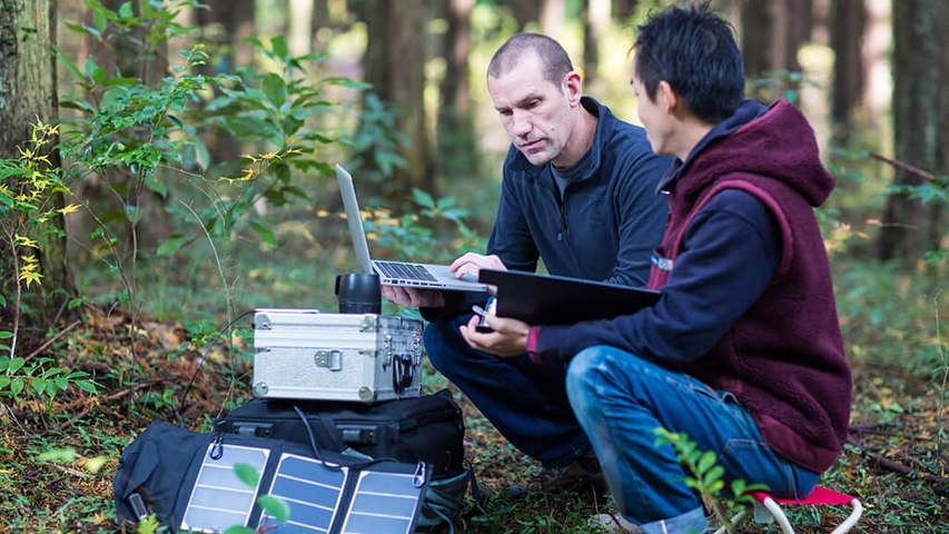 Umweltschützer überwachen den Wald mit einem solarbetriebenen Feldlabor